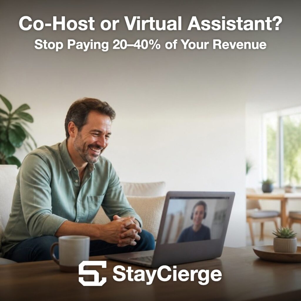 Airbnb host comparing a virtual assistant and co-host for property management